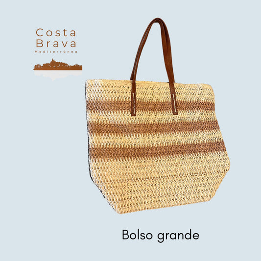 Bolso grande rafia natural y crema