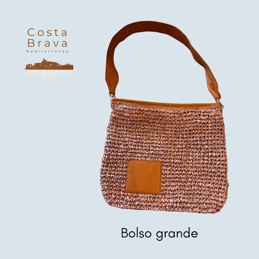 Bolso grande rafia tono malva con bolsillo