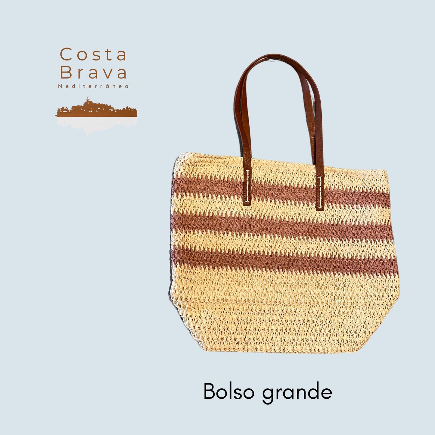 Bolso grande rafia natural y crema