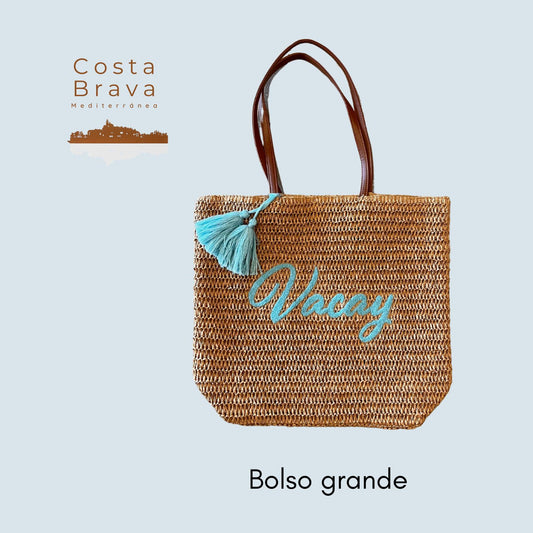 Bolso grande rafia natural con hilado acqua