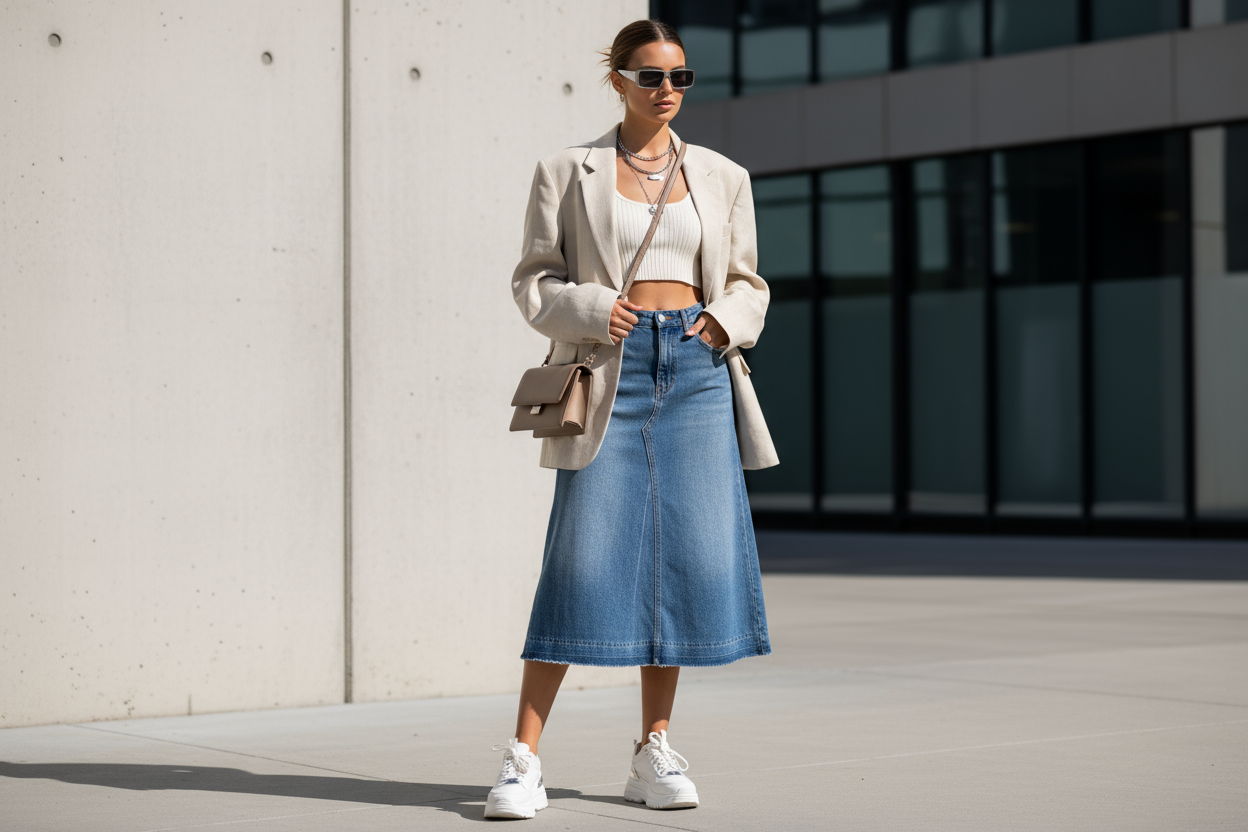 ATUENDO CON FALDA JEANS MIDI TENDENCIA 2026 