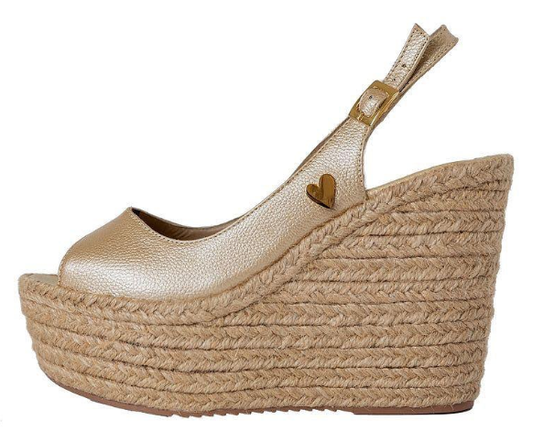 Gold Peep Toe Espadrilles